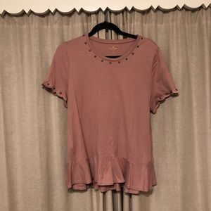 Kate Spade Studded Crew Neck Ruffled Shirt